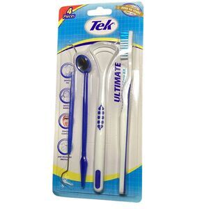 👜4 PC Oral Care Kit Travel Set Tounge Cleaner‎ Dental Mirror Tooth Pick Brush